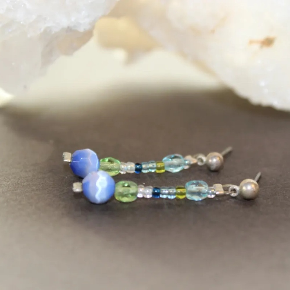 New Beaded Post Earrings, 1 3/8 inches, by Doebee Designs